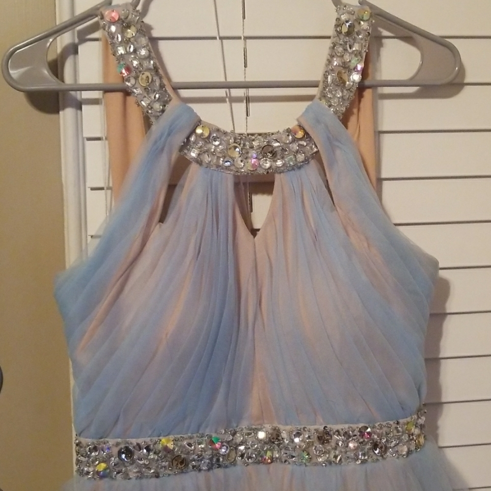 JODI KRISTOPHER| Blushy Nude and Muted Blue Dress